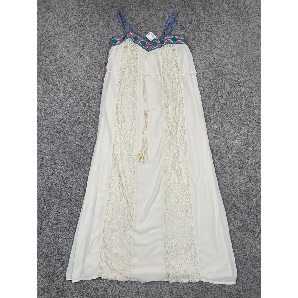 Flying Tomato Dress Womens Medium Maxi Belted Boho Lace Hippie Festival Tank NEW